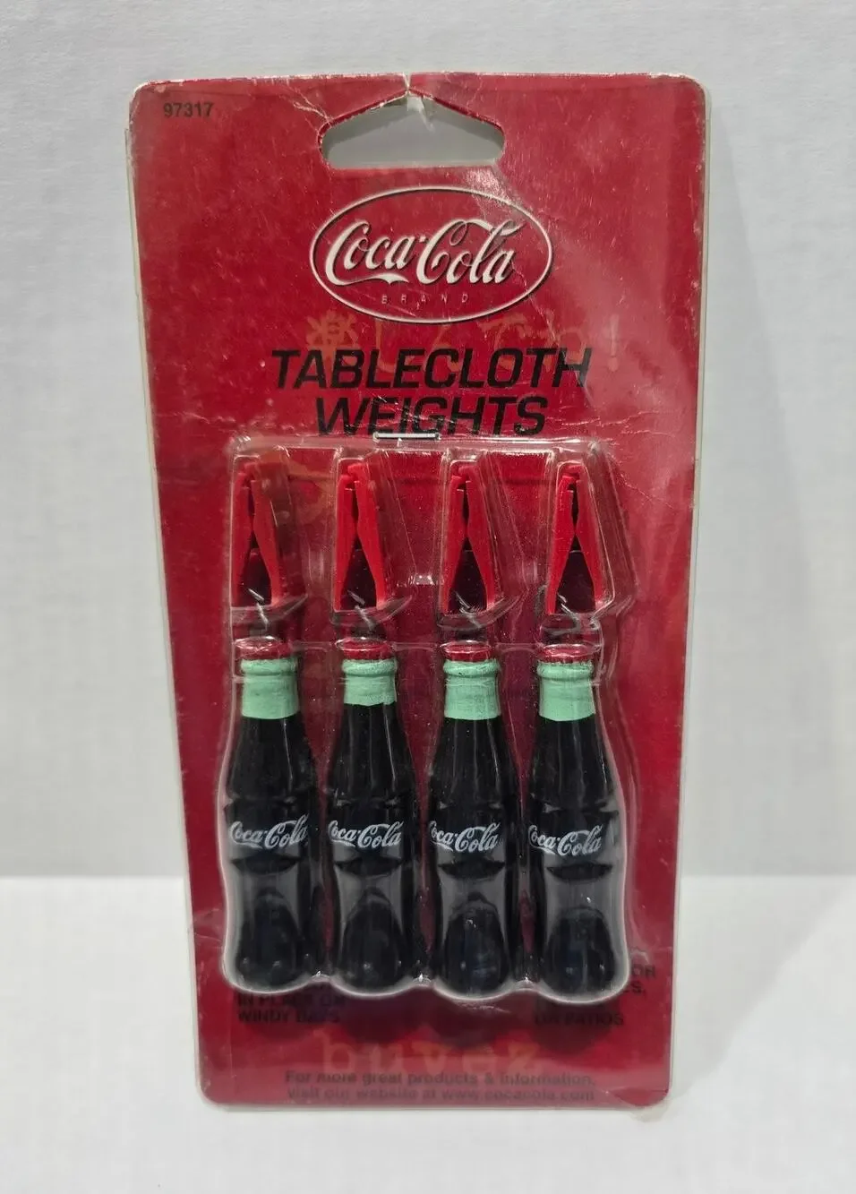 Vintage Coca-Cola Tablecloth Weights Set 4 NOS Factory Sealed Coke Bottles